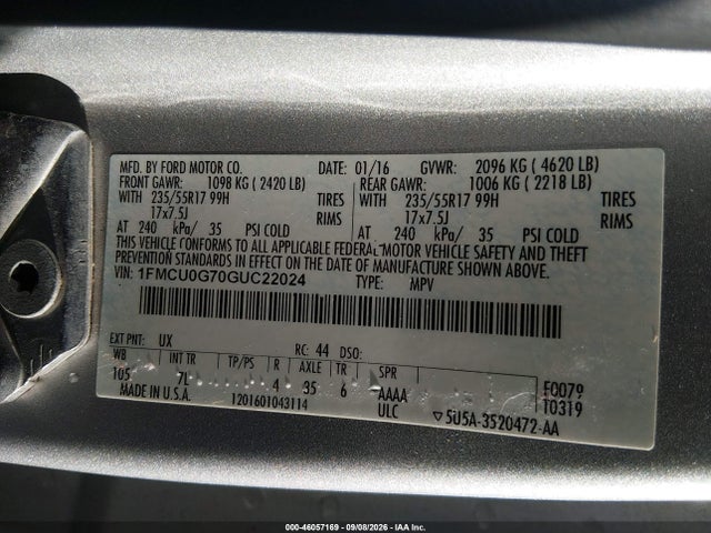 Aukcja sprzedaży 2016 Ford Escape Se, vin: 1FMCU0G70GUC22024, numer aukcji: 46057169