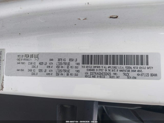 46057184 :رقم المزاد ، 3C6TRVAG5HE552423 vin ، 2017 Ram Promaster 1500 Low Roof 136 Wb مزاد بيع