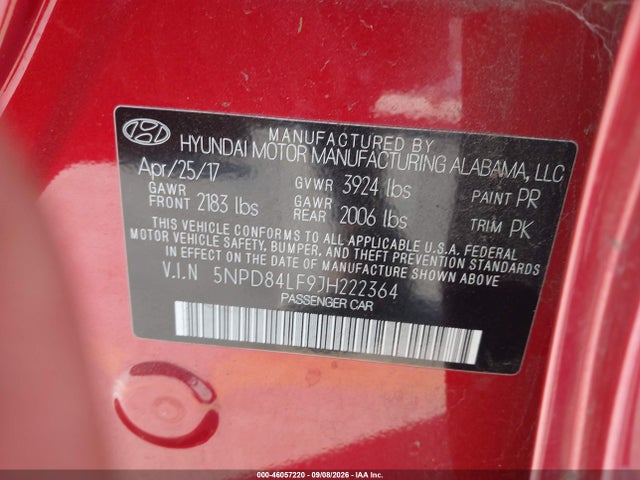 Aukcja sprzedaży 2018 Hyundai Elantra Sel, vin: 5NPD84LF9JH222364, numer aukcji: 46057220