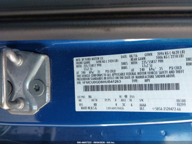 Продажа на аукционе авто 2017 Ford Escape Se, vin: 1FMCU0GD8HUB41263, номер лота: 46057223