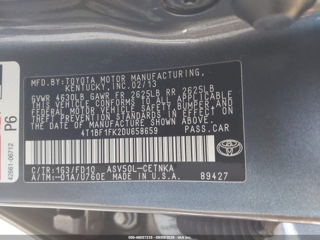 Aukcja sprzedaży 2013 Toyota Camry Le, vin: 4T1BF1FK2DU658659, numer aukcji: 46057235