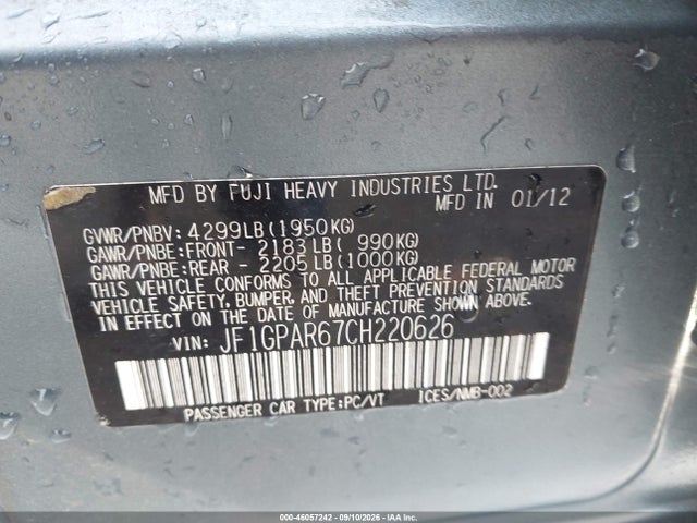 Aukcja sprzedaży 2012 Subaru Impreza 2.0i Sport Limited, vin: JF1GPAR67CH220626, numer aukcji: 46057242