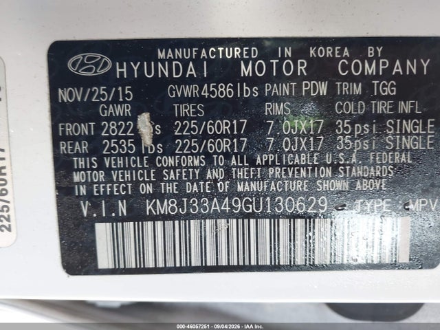 Продажа на аукционе авто 2016 Hyundai Tucson Se, vin: KM8J33A49GU130629, номер лота: 46057251