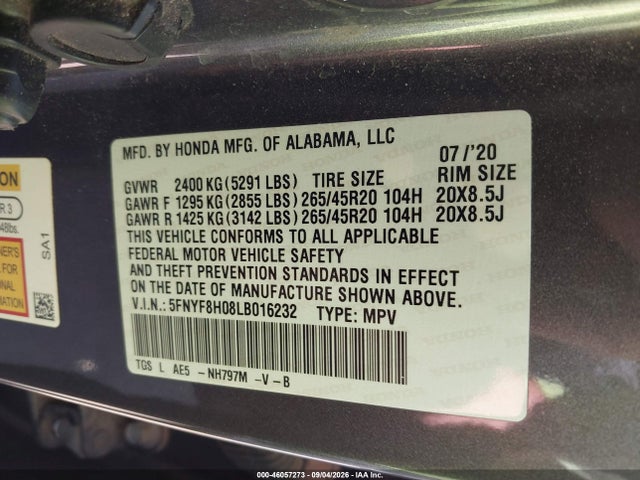 Продаж на аукціоні авто 2020 Honda Passport Awd Elite, vin: 5FNYF8H08LB016232, номер лоту: 46057273