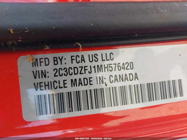 46057285 :رقم المزاد ، 2C3CDZFJ1MH576420 vin ، 2021 Dodge Challenger R/t Scat Pack Widebody مزاد بيع
