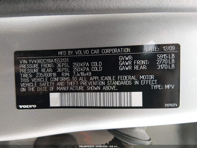 Aukcja sprzedaży 2010 Volvo Xc90 3.2, vin: YV4982CY8A1553131, numer aukcji: 46057289