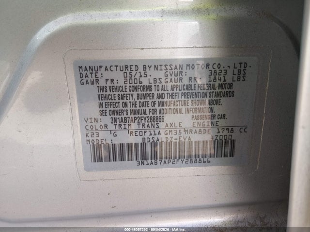 46057292 :رقم المزاد ، 3N1AB7AP2FY288866 vin ، 2015 Nissan Sentra Fe+ S/s/sl/sr/sv مزاد بيع