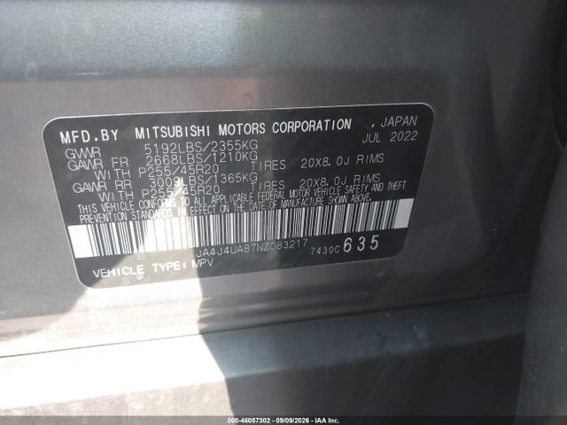 Aukcja sprzedaży 2022 Mitsubishi Outlander Black Edition S-awc/se 2.5 S-awc/se Launch Edition S-awc, vin: JA4J4UA87NZ083217, numer aukcji: 46057302