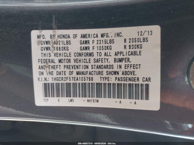 1HGCR2F57EA105798 Honda Accord Sport