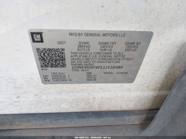 Продажа на аукционе авто 2018 Chevrolet Traverse 1lt, vin: 1GNERGKW3JJ132484, номер лота: 46057322