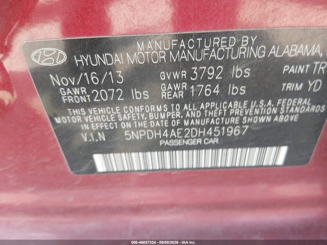 Aukcja sprzedaży 2013 Hyundai Elantra Gls, vin: 5NPDH4AE2DH451967, numer aukcji: 46057324