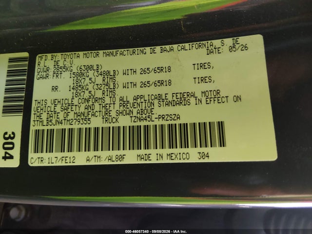 2026 Toyota Tacoma Trd Sport მანქანა იყიდება აუქციონზე, vin: 3TMLB5JN4TM279355, აუქციონის ნომერი: 46057340