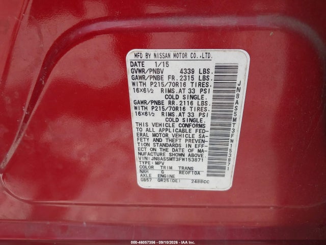 Продажа на аукционе авто 2015 Nissan Rogue Select S, vin: JN8AS5MT3FW153871, номер лота: 46057356