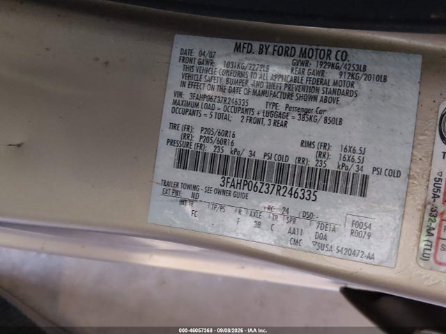 Продаж на аукціоні авто 2007 Ford Fusion S, vin: 3FAHP06Z37R246335, номер лоту: 46057368