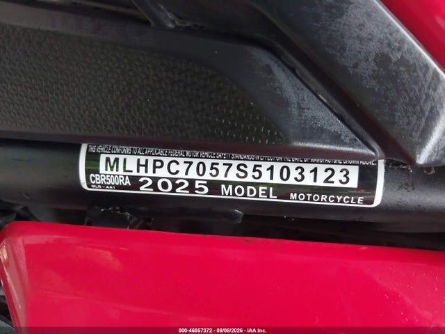 46057372 :رقم المزاد ، MLHPC7057S5103123 vin ، 2025 Honda Cbr500 Ra مزاد بيع