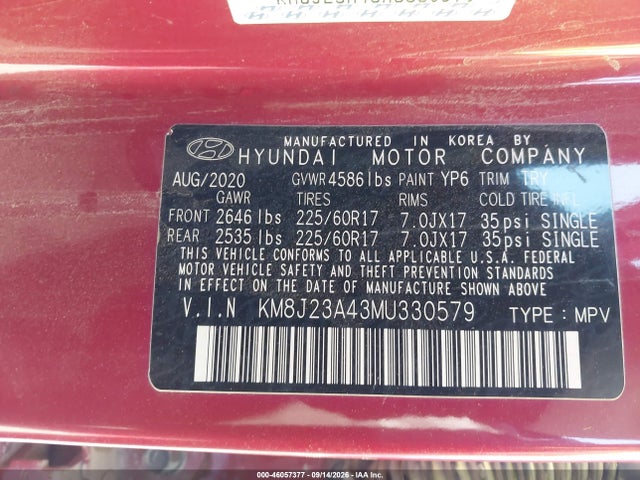 Продаж на аукціоні авто 2021 Hyundai Tucson Se, vin: KM8J23A43MU330579, номер лоту: 46057377