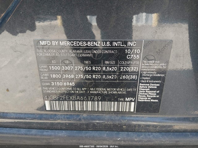 Продаж на аукціоні авто 2011 Mercedes-benz Gl 350 Bluetec 4matic, vin: 4JGBF2FEXBA661789, номер лоту: 46057385