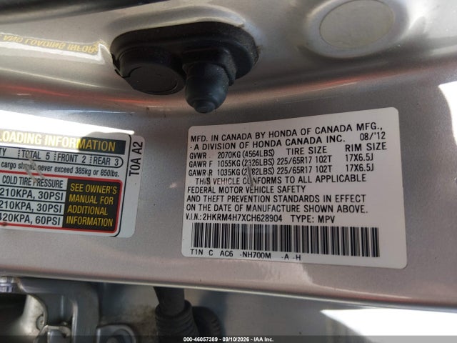 Продажа на аукционе авто 2012 Honda Cr-v Ex-l, vin: 2HKRM4H7XCH628904, номер лота: 46057389