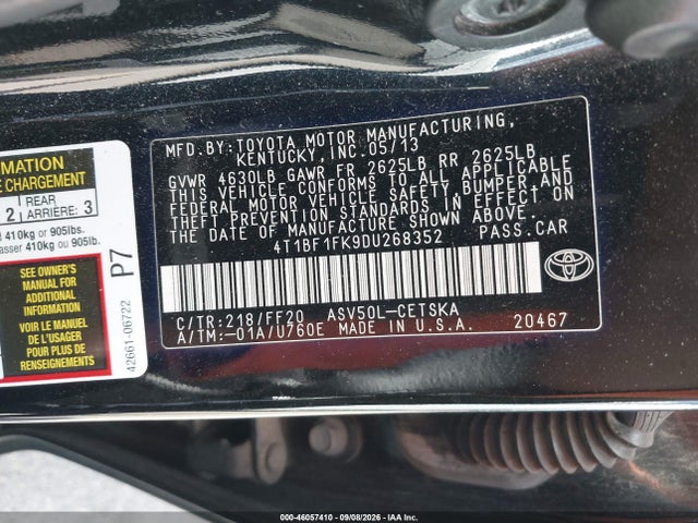 Продажа на аукционе авто 2013 Toyota Camry Se, vin: 4T1BF1FK9DU268352, номер лота: 46057410