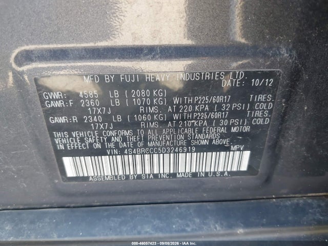 Aukcja sprzedaży 2013 Subaru Outback 2.5i Premium, vin: 4S4BRCCC5D3246919, numer aukcji: 46057423