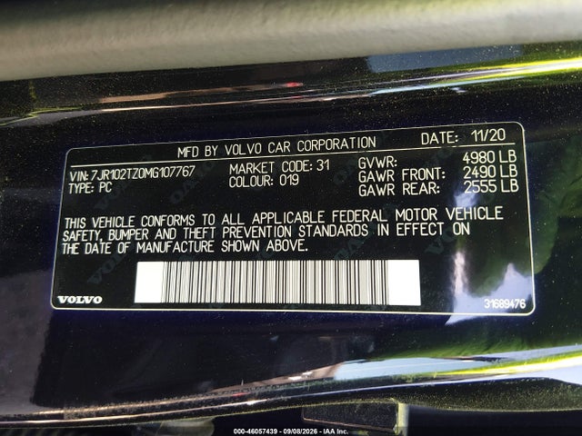 Продаж на аукціоні авто 2021 Volvo S60 T5 Momentum, vin: 7JR102TZ0MG107767, номер лоту: 46057439