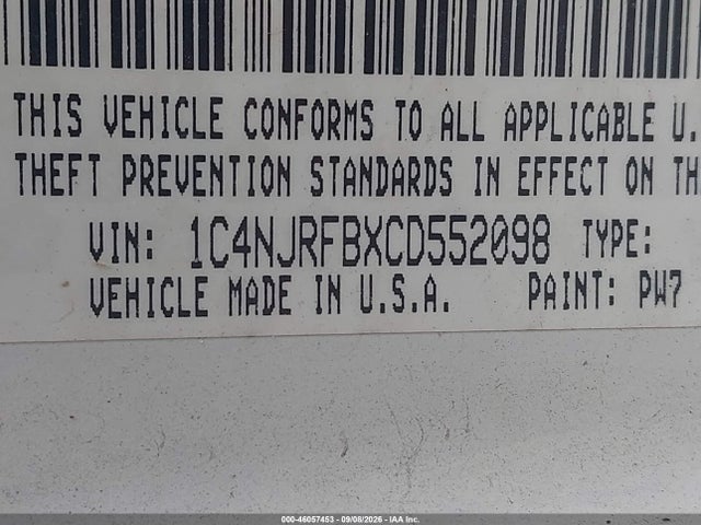 Продажа на аукционе авто 2012 Jeep Patriot Latitude, vin: 1C4NJRFBXCD552098, номер лота: 46057453