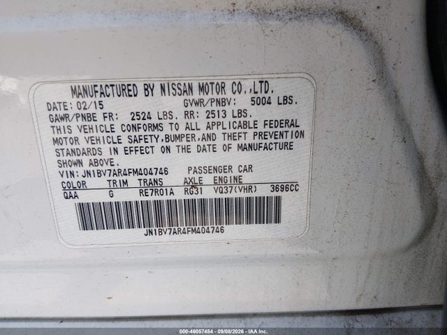 46057454 :رقم المزاد ، JN1BV7AR4FM404746 vin ، 2015 Infiniti Q50 Premium مزاد بيع