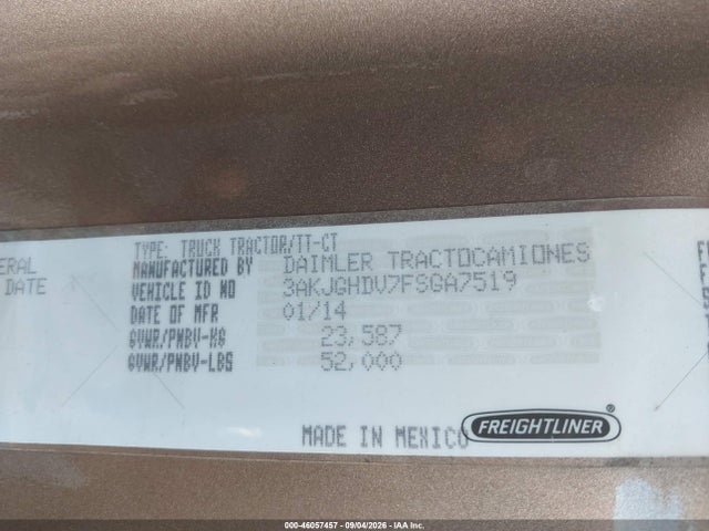 46057457 :رقم المزاد ، 3AKJGHDV4ESFU9730 vin ، 2014 Freightliner Cascadia 113 مزاد بيع