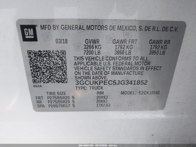 Aukcja sprzedaży 2018 Chevrolet Silverado 1500 Custom, vin: 3GCUKPEC5JG341852, numer aukcji: 46057485