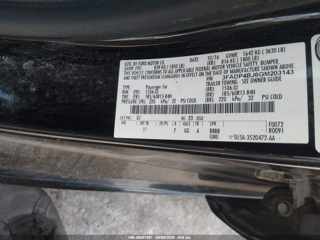46057491 :رقم المزاد ، 3FADP4BJ6GM203143 vin ، 2016 Ford Fiesta Se مزاد بيع