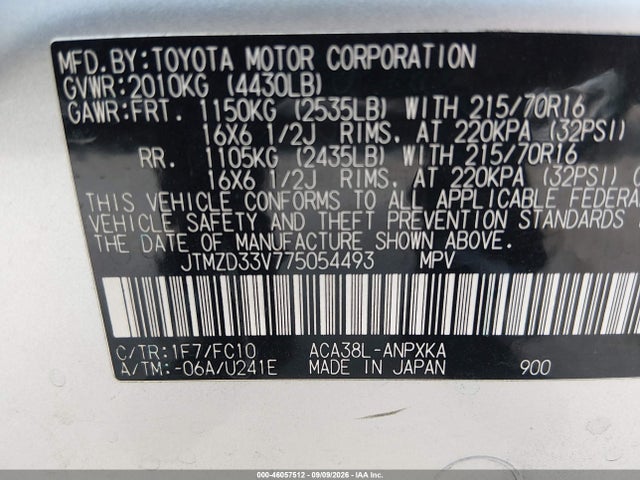 Продажа на аукционе авто 2007 Toyota Rav4, vin: JTMZD33V775054493, номер лота: 46057512