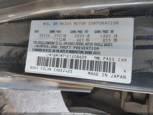 Продажа на аукционе авто 2014 Mazda Mazda3 I Grand Touring, vin: JM1BM1M71E1208609, номер лота: 46057514