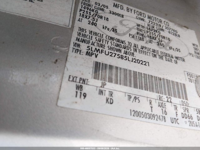 Aukcja sprzedaży 2005 Lincoln Navigator, vin: 5LMFU27585LJ20221, numer aukcji: 46057533