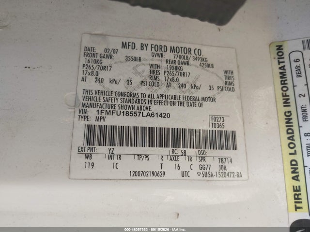 Продаж на аукціоні авто 2007 Ford Expedition Eddie Bauer, vin: 1FMFU18557LA61420, номер лоту: 46057553
