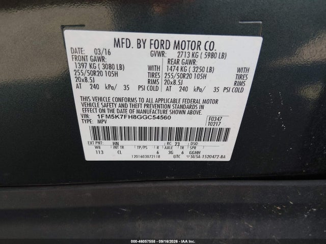 Продаж на аукціоні авто 2016 Ford Explorer Limited, vin: 1FM5K7FH8GGC54560, номер лоту: 46057558