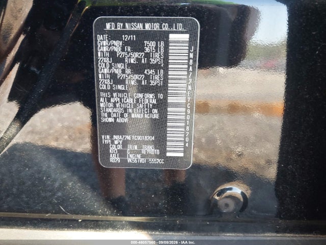 2012 Infiniti Qx56 მანქანა იყიდება აუქციონზე, vin: JN8AZ2NE7C9018204, აუქციონის ნომერი: 46057560