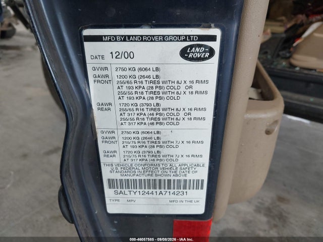 Aukcja sprzedaży 2001 Land Rover Discovery Series Ii, vin: SALTY12441A714231, numer aukcji: 46057585