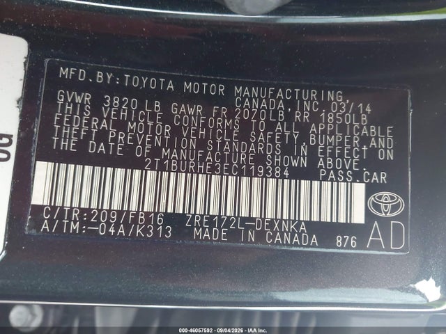 Продаж на аукціоні авто 2014 Toyota Corolla Le, vin: 2T1BURHE3EC119384, номер лоту: 46057592