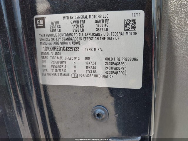 Aukcja sprzedaży 2012 Gmc Acadia Slt-1, vin: 1GKKVRED1CJ229123, numer aukcji: 46057670