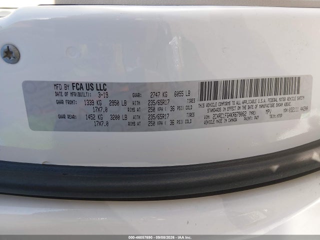 Aukcja sprzedaży 2019 Chrysler Pacifica Touring Plus, vin: 2C4RC1FG4KR679062, numer aukcji: 46057690