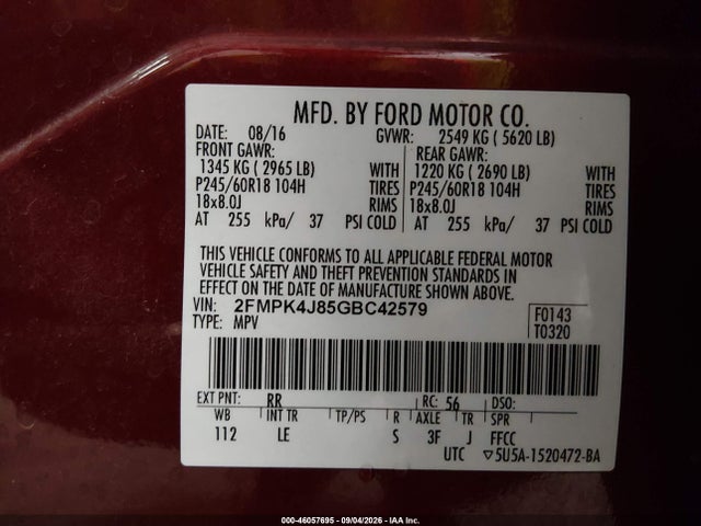 Ford EDGE SEL 2016 2FMPK4J85GBC42579 Image 9