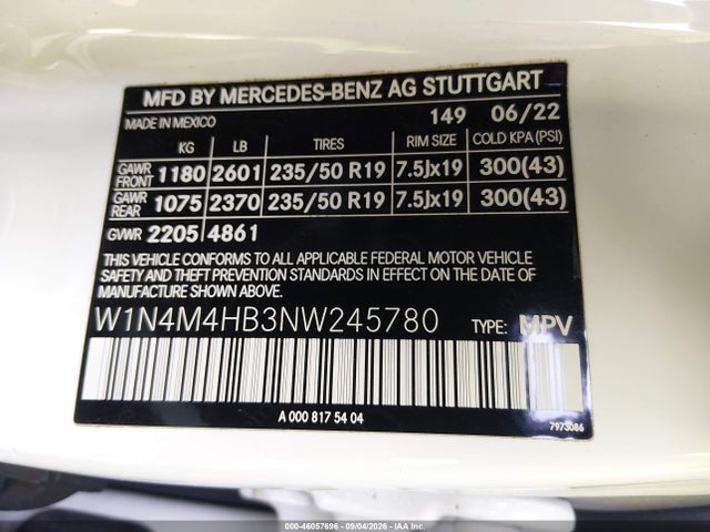 W1N4M4HB3NW245780 Mercedes-Benz Glb 250 4matic