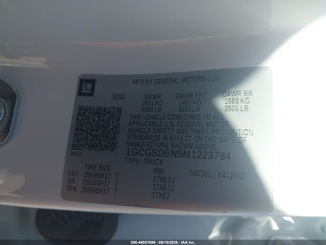 46057699 :رقم المزاد ، 1GCGSDEN5M1223784 vin ، 2021 Chevrolet Colorado 2wd  Short Box Z71 مزاد بيع