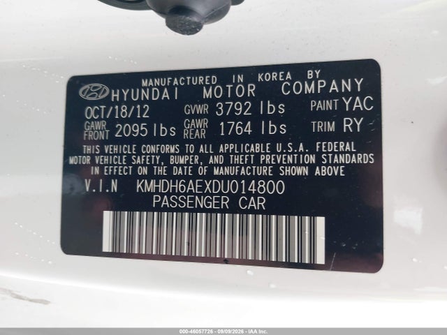 Aukcja sprzedaży 2013 Hyundai Elantra Gs, vin: KMHDH6AEXDU014800, numer aukcji: 46057726
