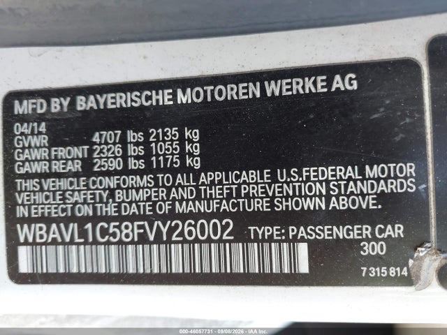 46057731 :رقم المزاد ، WBAVL1C58FVY26002 vin ، 2015 Bmw X1 Xdrive28i مزاد بيع