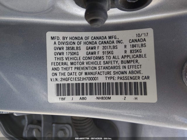 2018 Honda Civic Si მანქანა იყიდება აუქციონზე, vin: 2HGFC1E52JH700001, აუქციონის ნომერი: 46057786