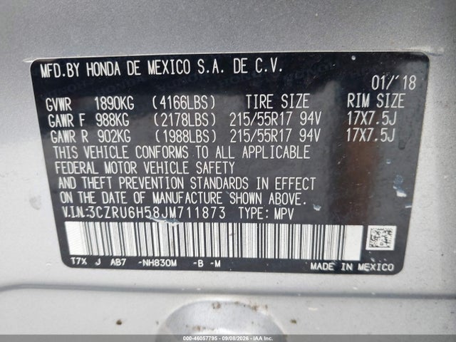 Aukcja sprzedaży 2018 Honda Hr-v Ex, vin: 3CZRU6H58JM711873, numer aukcji: 46057795