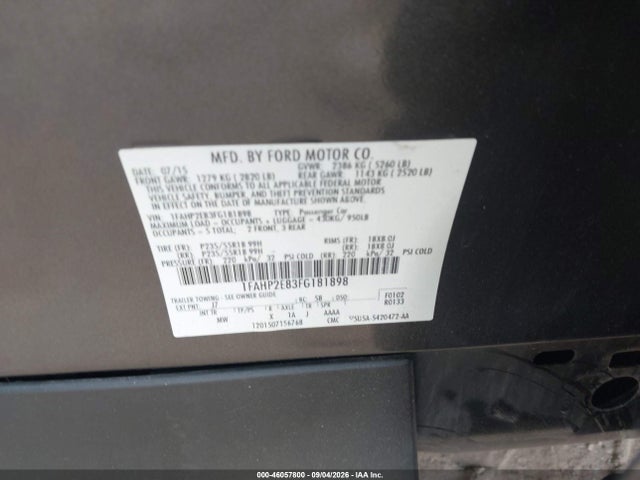 46057800 :رقم المزاد ، 1FAHP2E83FG181898 vin ، 2015 Ford Taurus Sel مزاد بيع
