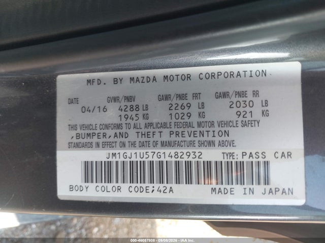 Aukcja sprzedaży 2016 Mazda Mazda6 I Sport, vin: JM1GJ1U57G1482932, numer aukcji: 46057808