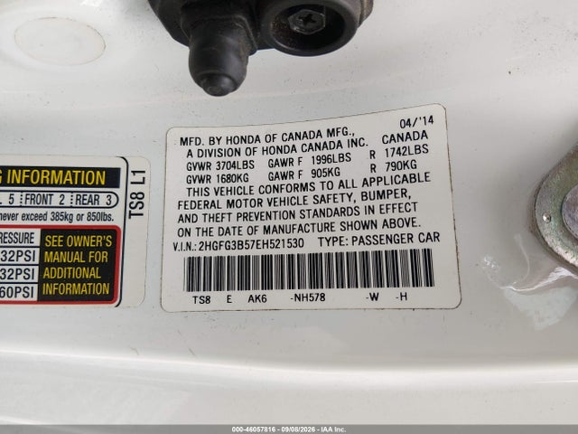 Продажа на аукционе авто 2014 Honda Civic Lx, vin: 2HGFG3B57EH521530, номер лота: 46057816